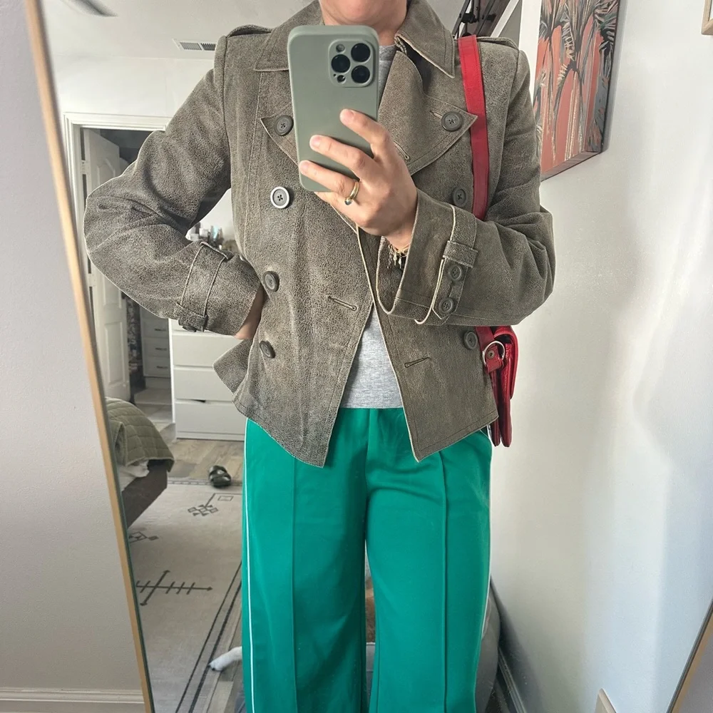 NWOT Vintage Express distressed brown leather double-breasted jacket - Picture 11 of 11